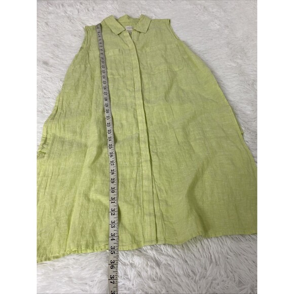 Chico's Button Up Tunic Shirt Size 1 Green 100% Linen Sleeveless Longline Slit - Picture 7 of 12